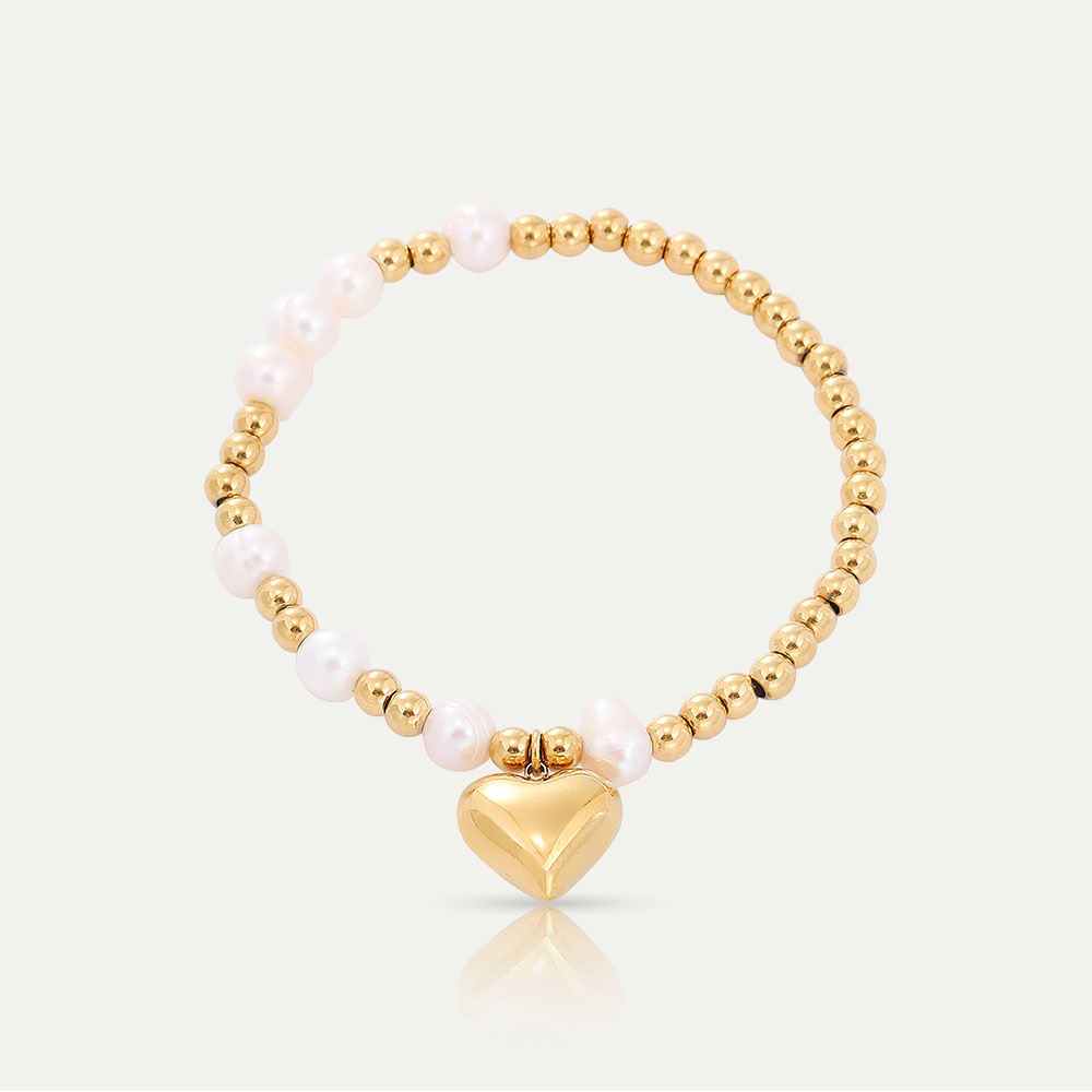 AURA  - 18k Gold-Plated Spheres & Pearls Bracelet with Heart Charm | Elegant & Hypoallergenic Jewelry