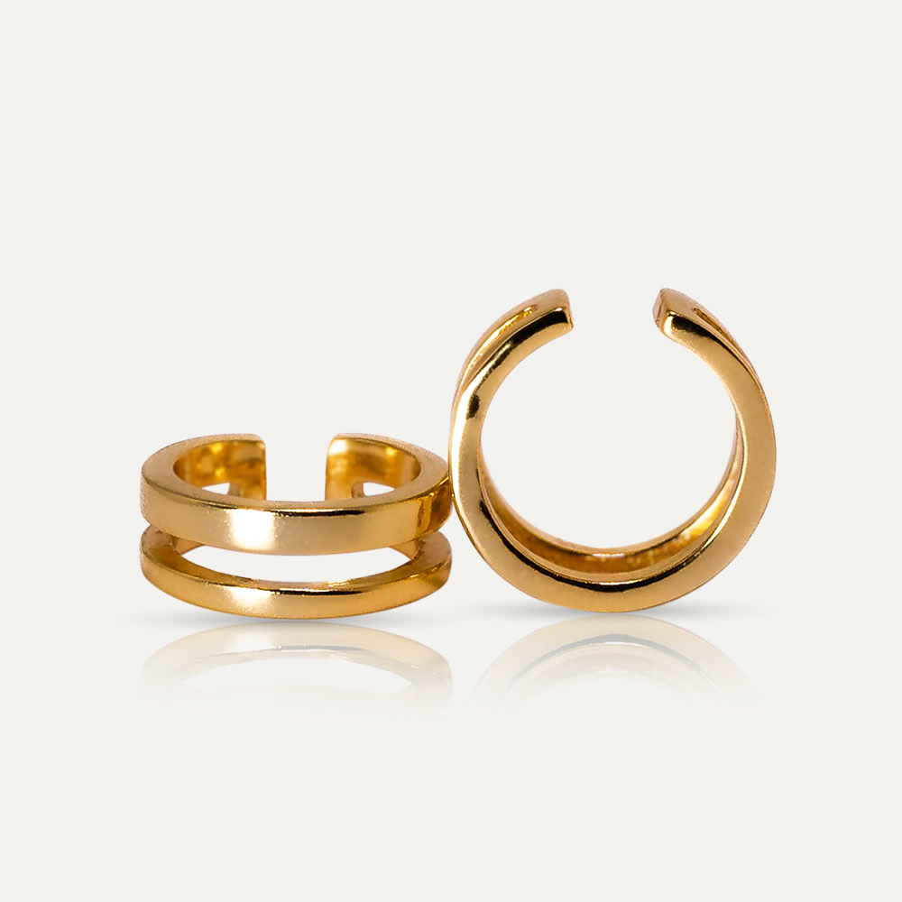 KATE - 18k Gold-Plated Double-Line Ear Cuffs | Adjustable 925 Sterling Silver, No Piercing Needed