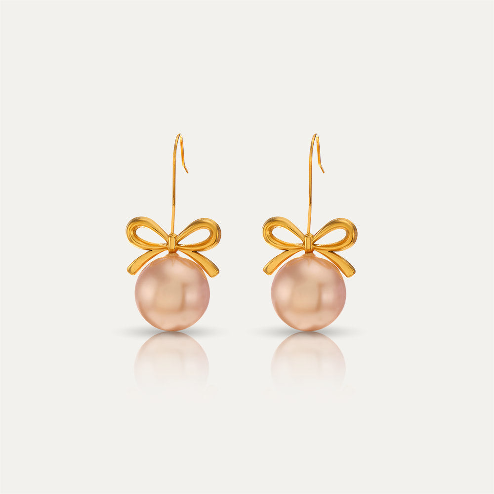 ELLIE- 18k Gold-Plated Bow & Pearl Earrings | Elegant & Feminine Hypoallergenic Jewelry