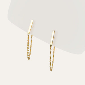 LUNA - 18k Gold-Plated Bar & Chain Earrings | Modern & Lightweight Sterling Silver Jewelry