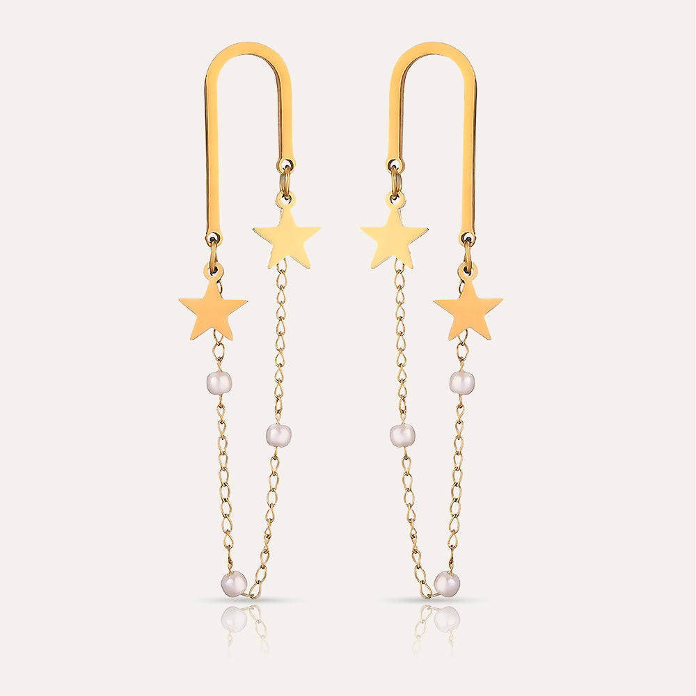 MILKY WAY - 18k Gold-Plated Star & Pearl Dangle Earrings | Constellation-Inspired Joyful Jewelry