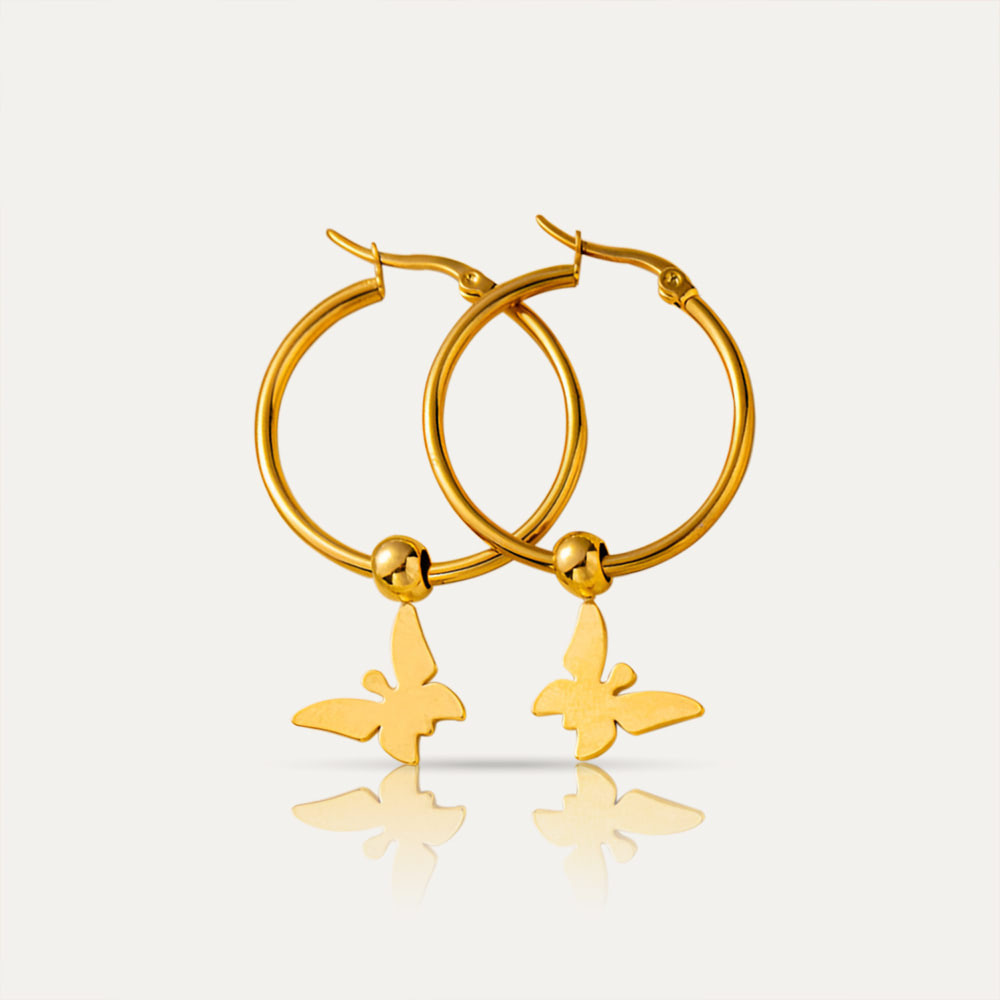 BUTTERFLY - 18k Gold-Plated Butterfly Charm Hoop Earrings | Hypoallergenic & Trendy Jewelry