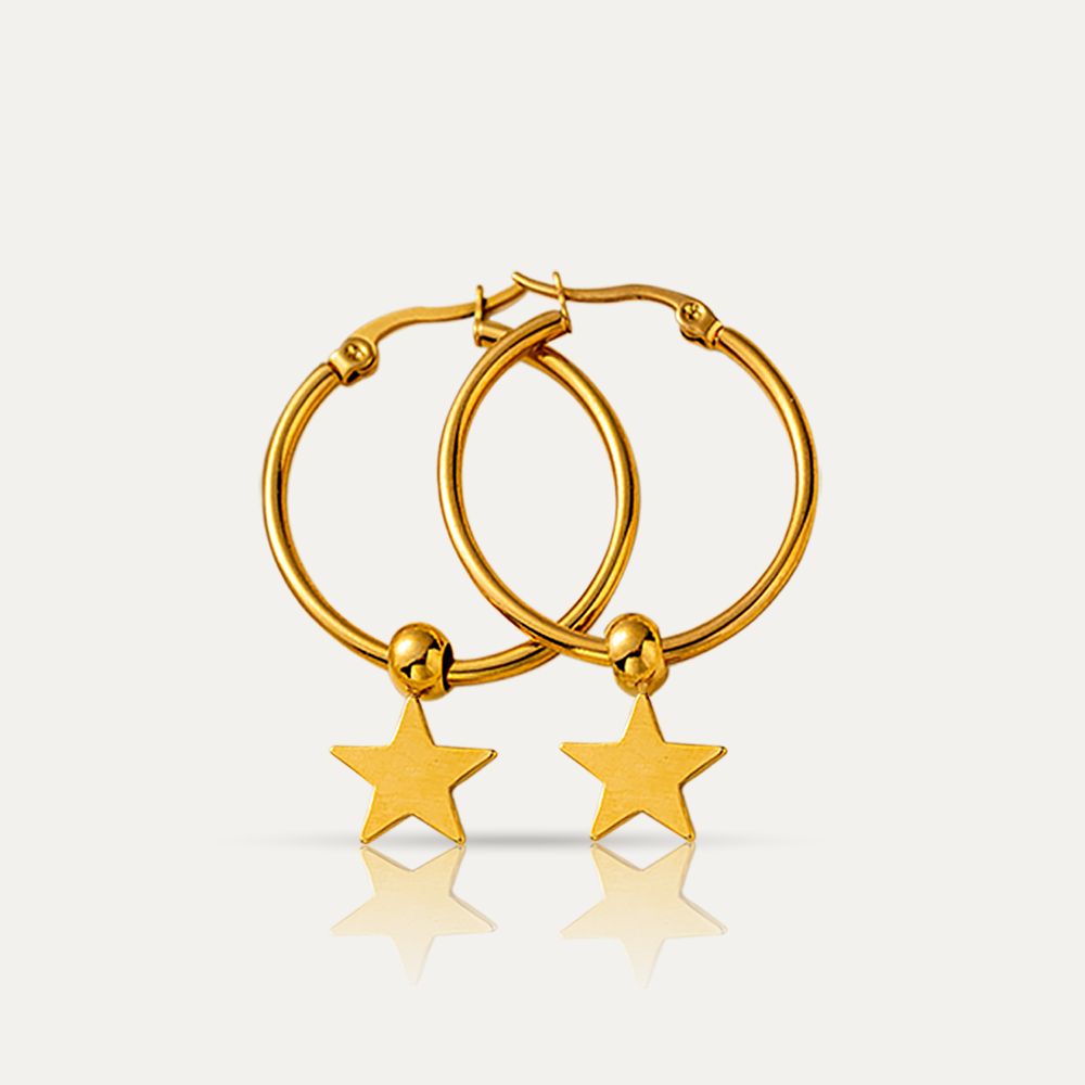 STAR - 18k Gold-Plated Star Charm Hoops | Dazzling Statement Earrings, Hypoallergenic