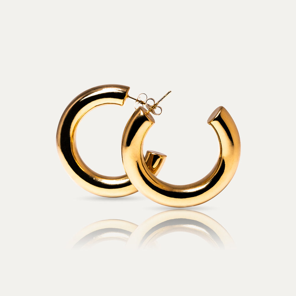 OLIVIA - 18k Gold-Plated Large Tubular Hoop Earrings | Lightweight Modern Design with High-Polish Finish