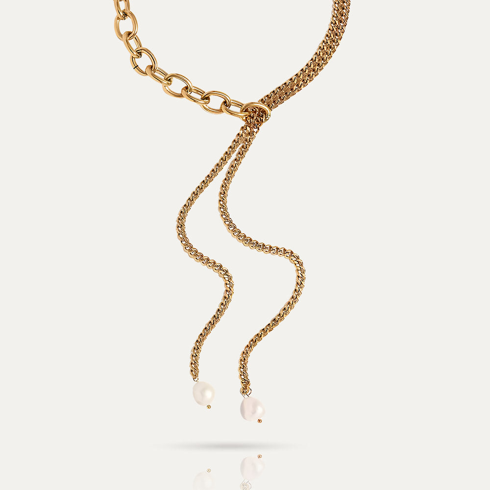 JACKIE - 18k Gold-Plated Chunky Chain & Pearl Necklace | Bold & Feminine Statement Jewelry