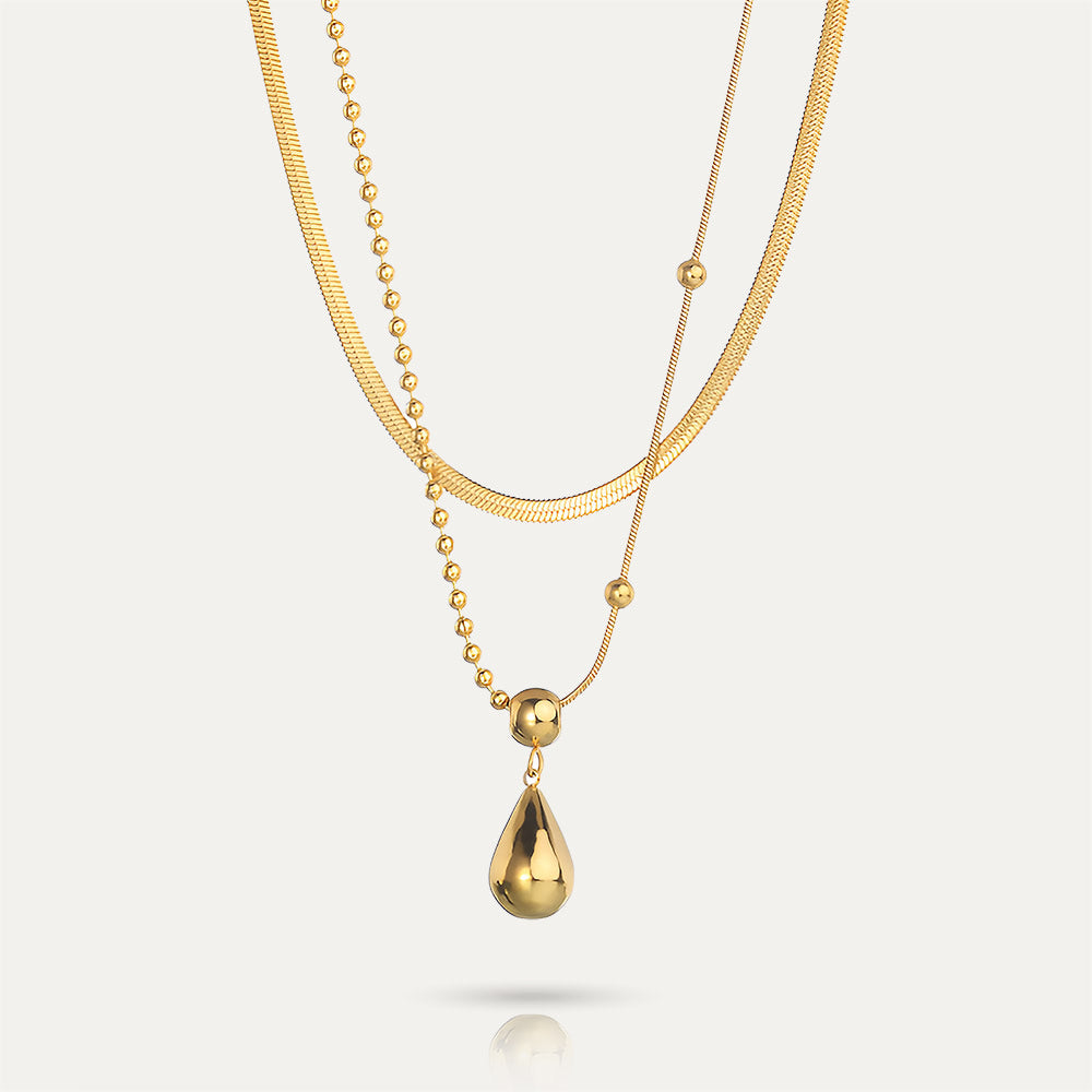 MARY - 18k Gold-Plated Layered Necklace with Drop Pendant | Elegant, Trendy & Hypoallergenic Jewelry