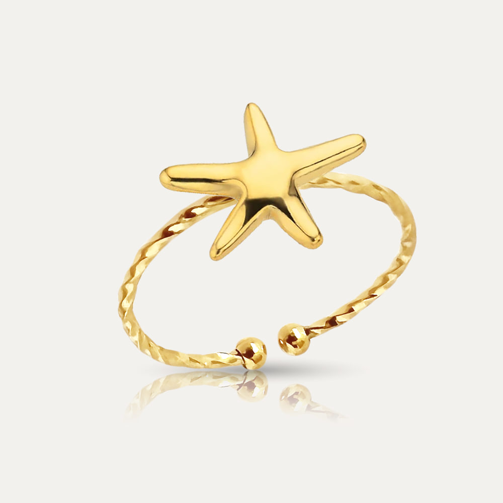 SEA STAR - 18k Gold-Plated Luminous Sea Star Ring | Adjustable Nautical Jewelry, Hypoallergenic